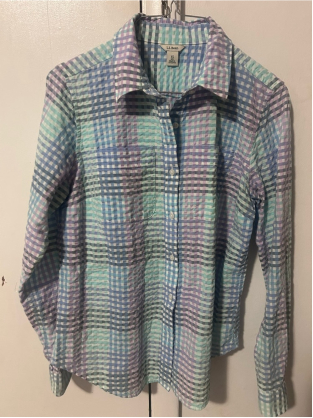 L.L. Bean Pastel Gingham Shirt in Mint, Lavender, Sky Blue #17 - Picture 2 of 5